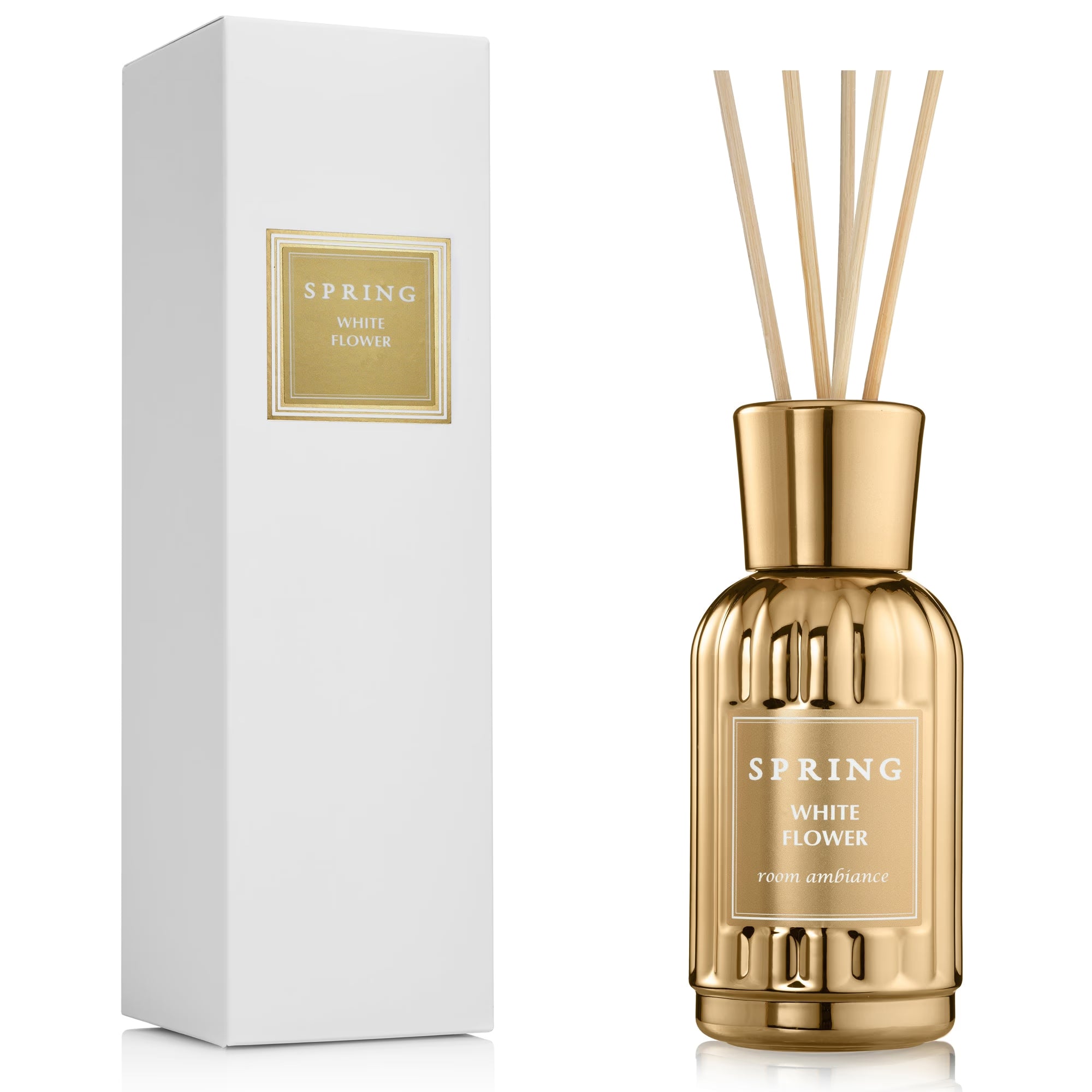 SPRING Fragrance golden Reed Diffuser | Fragrance Made in France | White Flower fragrance | Lily, Jasmine, Lily of The Valley, and Tuberose | 6.1 0z 180ml